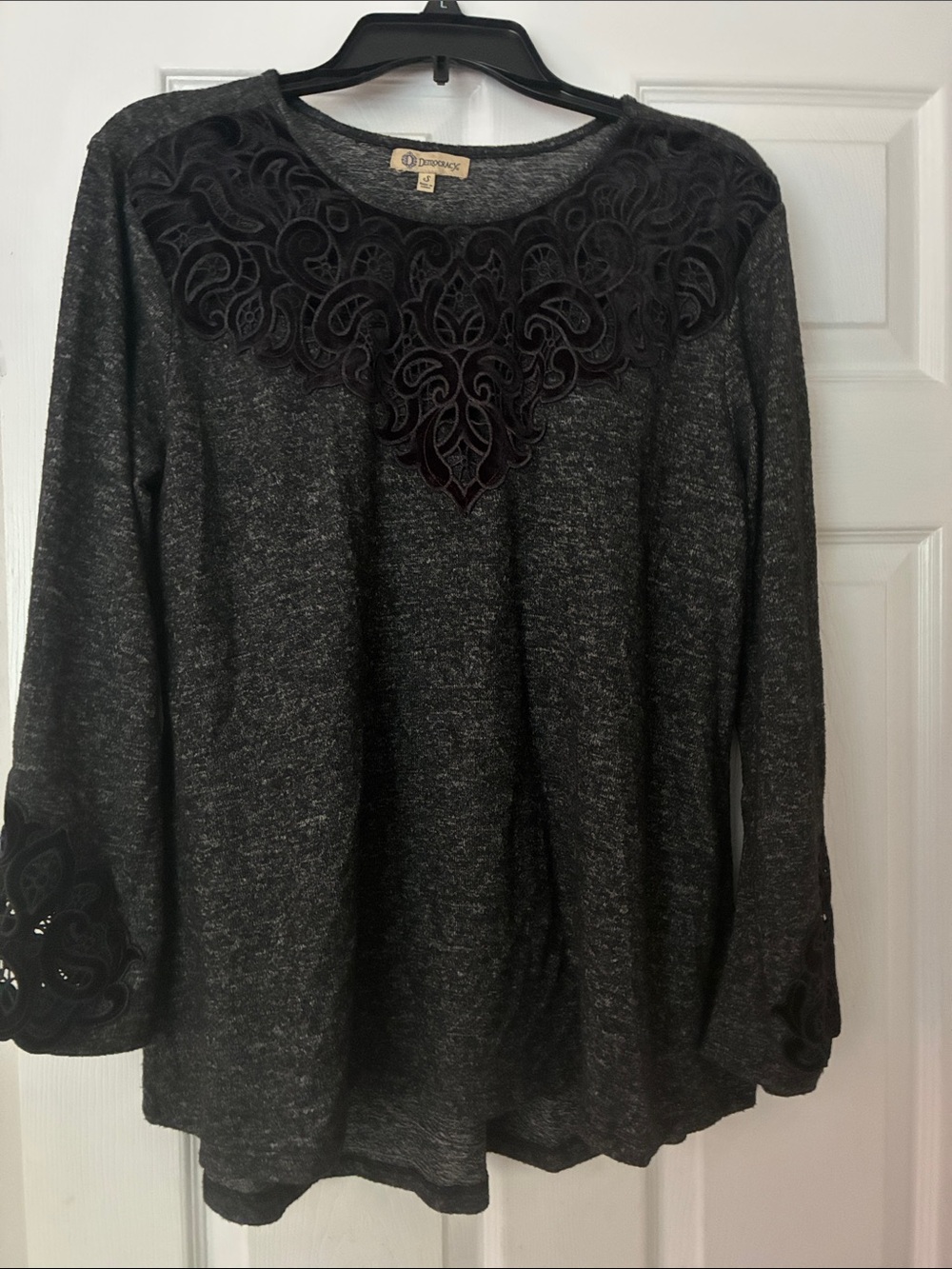 Democracy Charcoal Gray Embellished Yoke Long Sleeve Top